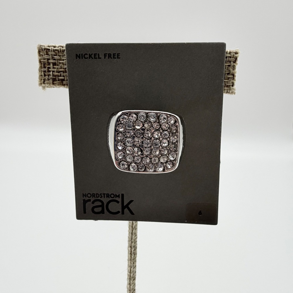 Nordstrom Rack Rhodium Pave Crystal Cushion Statement Ring Size 6 NRSAU661FA24